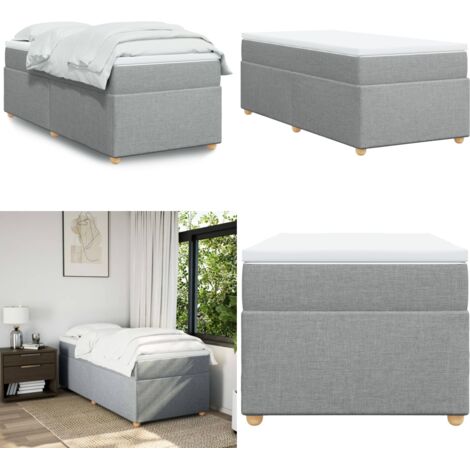 Cama box spring con colchón tela gris claro 80x200 cm - Colchón de muelles - Cama de muelles ensacados