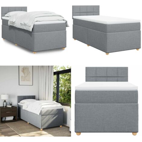 Cama box spring con colchón tela gris claro 80x200 cm - Colchón de muelles - Cama de muelles ensacados