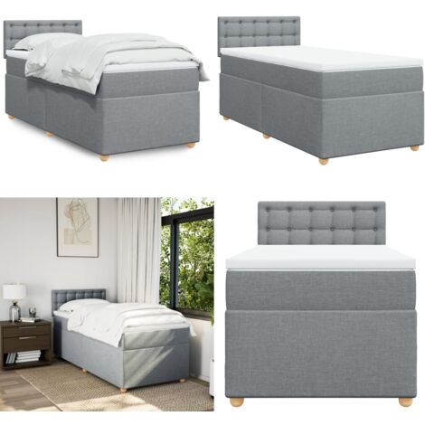 Cama box spring con colchón tela gris claro 80x200 cm - Colchón de muelles - Cama de muelles ensacados