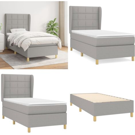 Cama box spring con colchón tela gris claro 80x200 cm - Colchón de muelles ensacados - Cama box spring