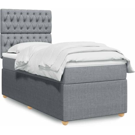 Cama box spring con colchón tela gris claro 90x190 cm