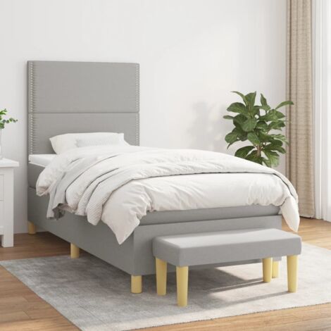 Cama box spring con colchón tela gris claro 90x190 cm