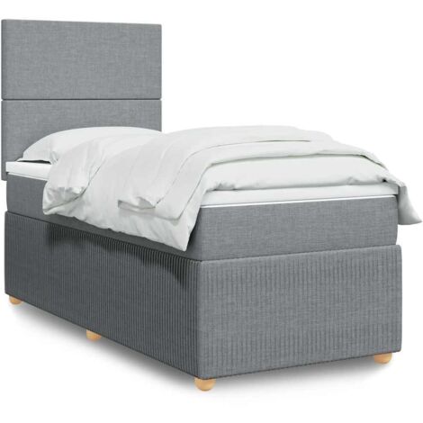 Cama box spring con colchón tela gris claro 90x190 cm