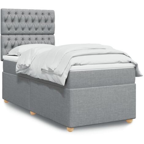 Cama box spring con colchón tela gris claro 90x190 cm
