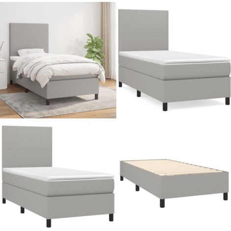 Cama box spring con colchón tela gris claro 90x190 cm - Colchón de muelles - Cama de muelles