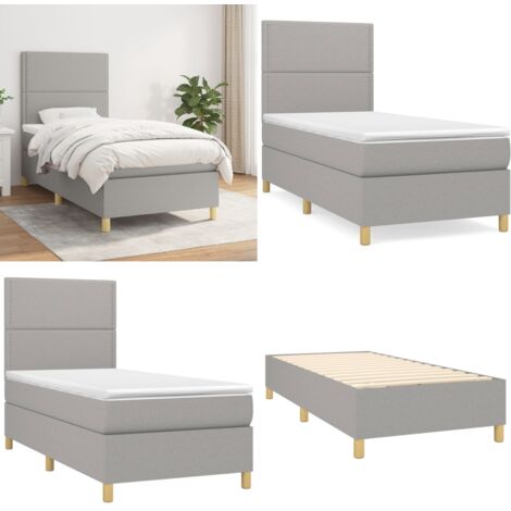 Cama box spring con colchón tela gris claro 90x190 cm - Colchón de muelles - Cama de muelles