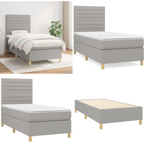 Cama box spring con colchón tela gris claro 90x190 cm - Colchón de muelles - Cama de muelles