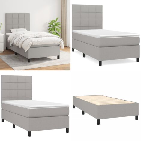 Cama box spring con colchón tela gris claro 90x190 cm - Colchón de muelles - Cama de muelles