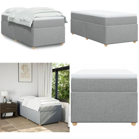 Cama box spring con colchón tela gris claro 90x190 cm - Colchón de muelles - Cama de muelles ensacados