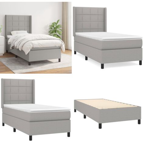 Cama box spring con colchón tela gris claro 90x190 cm - Colchón de muelles ensacados - Cama box spring