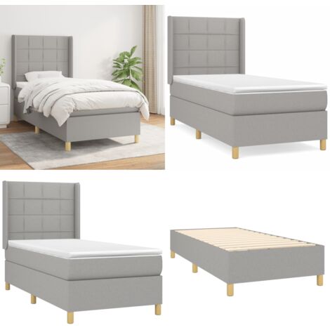 Cama box spring con colchón tela gris claro 90x190 cm - Colchón de muelles ensacados - Cama box spring