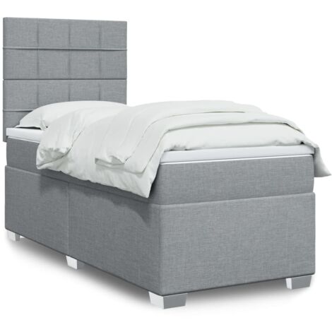 Cama box spring con colchón tela gris claro 90x200 cm
