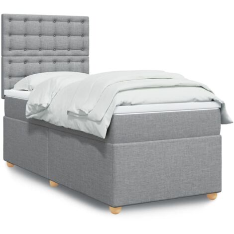 Cama box spring con colchón tela gris claro 90x200 cm