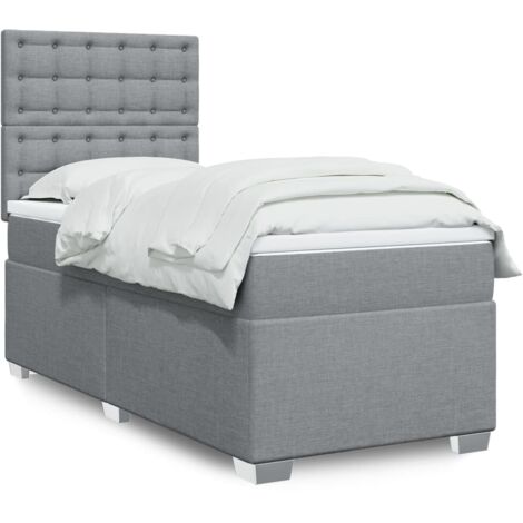 Cama box spring con colchón tela gris claro 90x200 cm