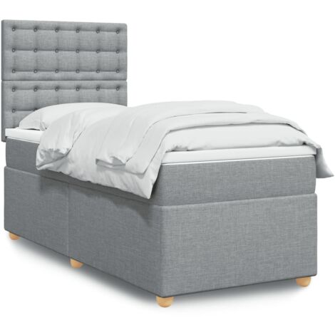 Cama box spring con colchón tela gris claro 90x200 cm