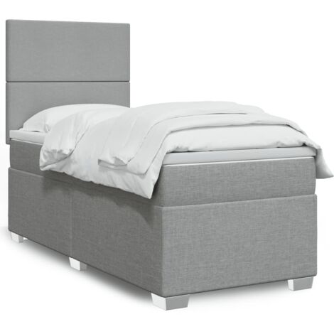 Cama box spring con colchón tela gris claro 90x200 cm