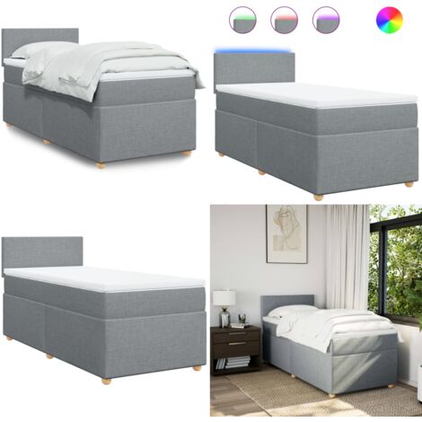 Cama box spring con colchón tela gris claro 90x200 cm - Cama de muelles ensacados - Cama con luz LED