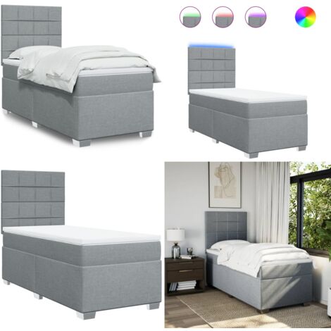 Cama box spring con colchón tela gris claro 90x200 cm - Cama de muelles ensacados - Cama con luz LED