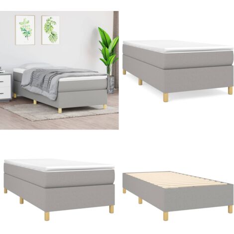 Cama box spring con colchón tela gris claro 90x200 cm - Colchón de muelles - Cama box spring