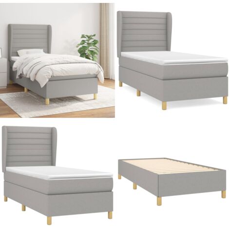 Cama box spring con colchón tela gris claro 90x200 cm - Colchón de muelles - Cama de muelles