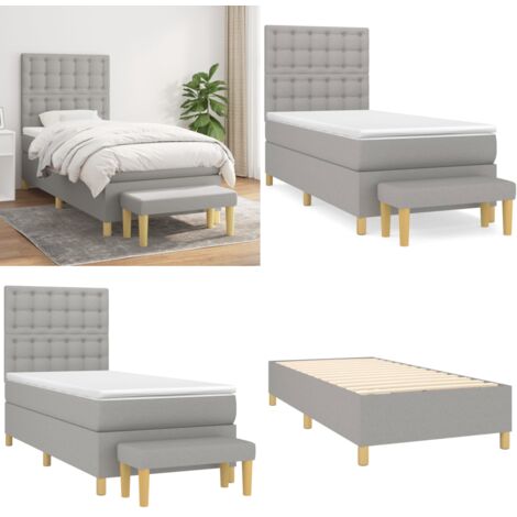 Cama box spring con colchón tela gris claro 90x200 cm - Colchón de muelles - Cama de muelles
