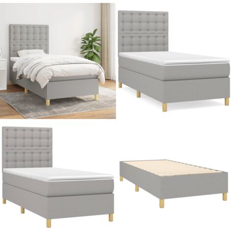 Cama box spring con colchón tela gris claro 90x200 cm - Colchón de muelles - Cama de muelles