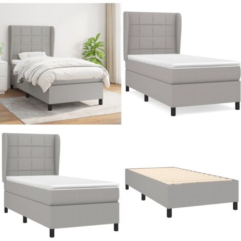 Cama box spring con colchón tela gris claro 90x200 cm - Colchón de muelles - Cama de muelles
