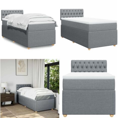 Cama box spring con colchón tela gris claro 90x200 cm - Colchón de muelles ensacados - Soporte personalizado