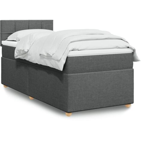 Cama box spring con colchón tela gris oscuro 100x200 cm