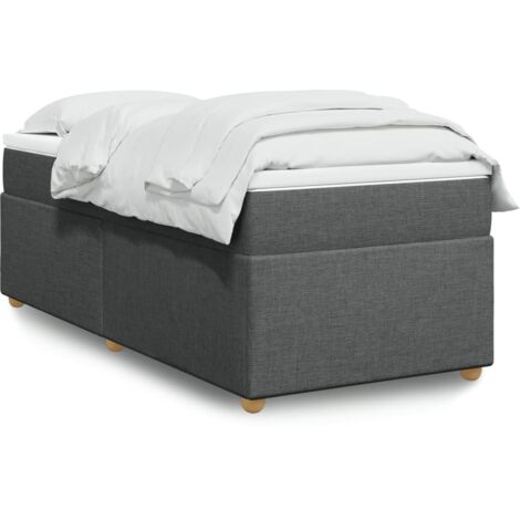Cama box spring con colchón tela gris oscuro 100x200 cm