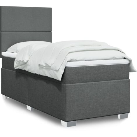 Cama box spring con colchón tela gris oscuro 100x200 cm