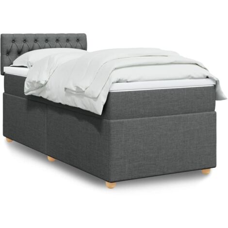 Cama box spring con colchón tela gris oscuro 100x200 cm