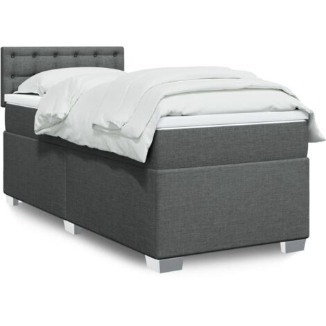 Cama box spring con colchón tela gris oscuro 100x200 cm