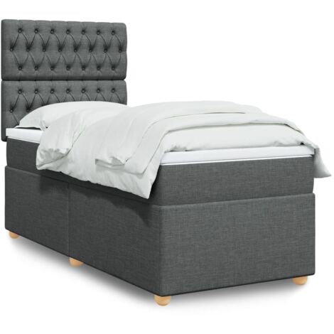 Cama box spring con colchón tela gris oscuro 100x200 cm