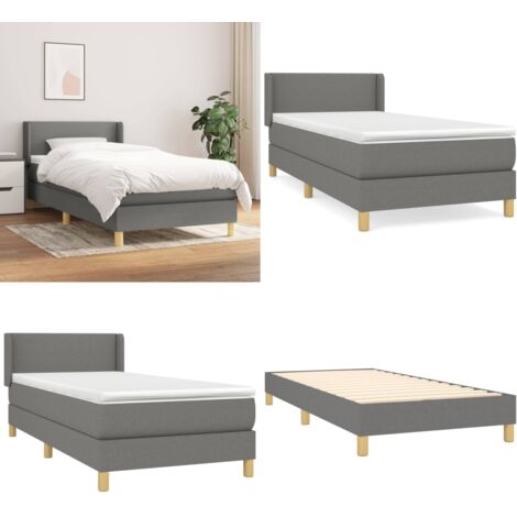 Cama box spring con colchón tela gris oscuro 100x200 cm - Cama box spring - Colchón de muelles ensacados