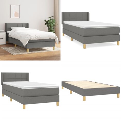 Cama box spring con colchón tela gris oscuro 100x200 cm - Cama box spring - Colchón de muelles ensacados