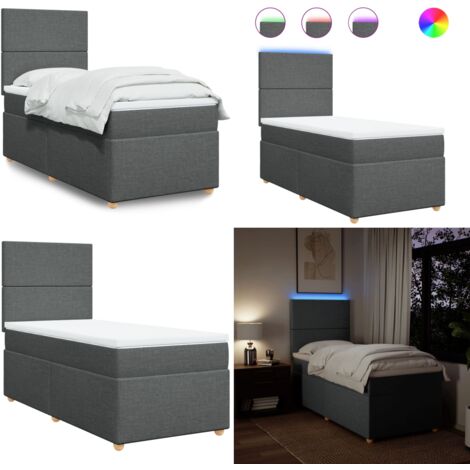 Cama box spring con colchón tela gris oscuro 100x200 cm - Cama de muelles ensacados - Cama con luz LED
