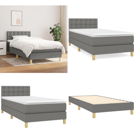 Cama box spring con colchón tela gris oscuro 100x200 cm - Colchón de muelles - Cama de muelles