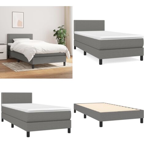 Cama box spring con colchón tela gris oscuro 100x200 cm - Colchón de muelles - Cama de muelles