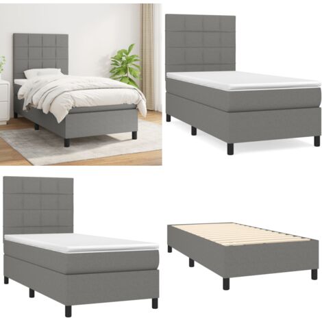 Cama box spring con colchón tela gris oscuro 100x200 cm - Colchón de muelles ensacados - Cama box spring