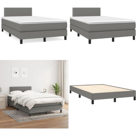 Cama box spring con colchón tela gris oscuro 120x190 cm - Colchón de muelles ensacados - Cama box spring