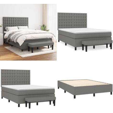 Cama box spring con colchón tela gris oscuro 140x190 cm - Colchón de muelles - Cama box spring