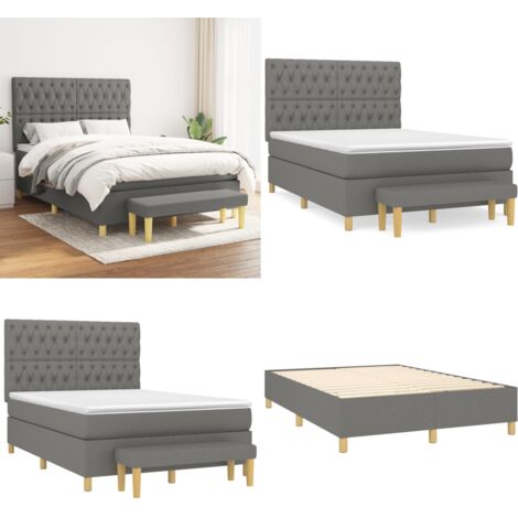 Cama box spring con colchón tela gris oscuro 140x190 cm - Colchón de muelles - Cama box spring