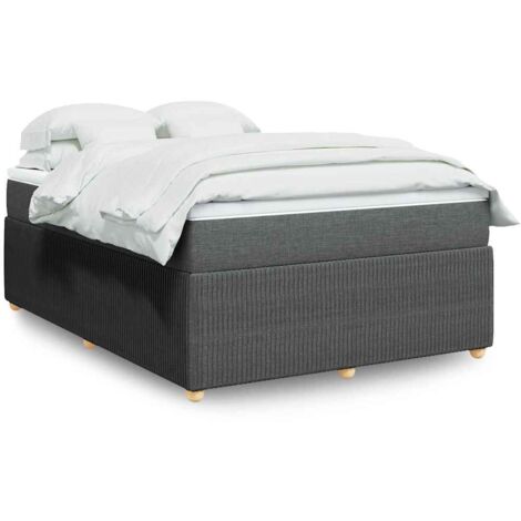 Cama box spring con colchón tela gris oscuro 140x200 cm