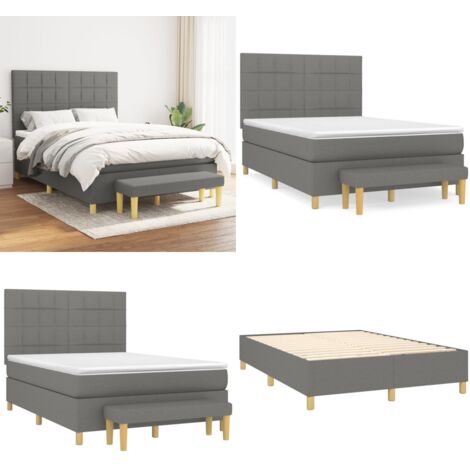 Cama box spring con colchón tela gris oscuro 140x200 cm - Cama box spring - Colchón de muelles ensacados