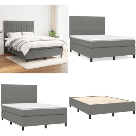 Cama box spring con colchón tela gris oscuro 140x200 cm - Colchón de muelles ensacados - Cama box spring
