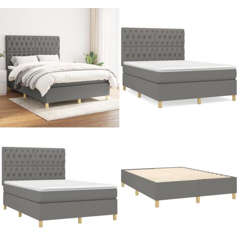 Cama box spring con colchón tela gris oscuro 140x200 cm - Colchón de muelles ensacados - Cama box spring
