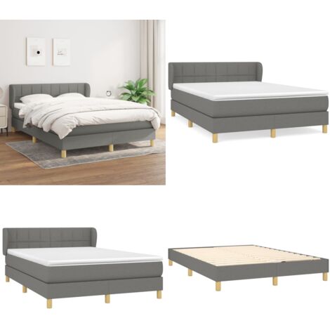 Cama box spring con colchón tela gris oscuro 140x200 cm - Colchón de muelles ensacados - Cama box spring