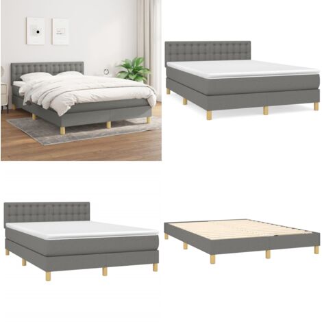 Cama box spring con colchón tela gris oscuro 140x200 cm - Colchón de muelles ensacados - Cama box spring