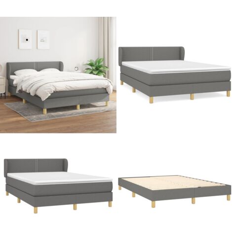 Cama box spring con colchón tela gris oscuro 140x200 cm - Colchón de muelles ensacados - Cama box spring